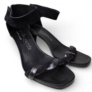 Pedro Garcia Black Suede Twisted Strap Kitten Heels Women Ankle Wrap Evening